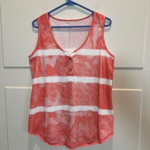Coral‎ White Stripe Tank Top Womens Large Sleeveless Casual Summer NWOT